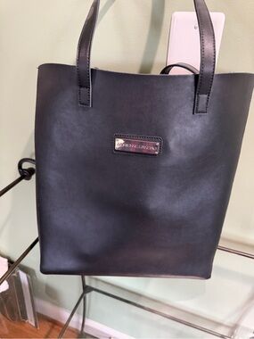 Adrienne Landau Faux Black Leather Tote